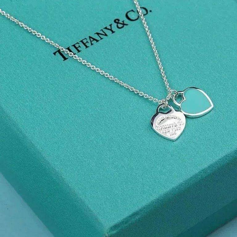 Tiffany  Tiffany Classic Blue Enamel Double Heart Tag Necklace