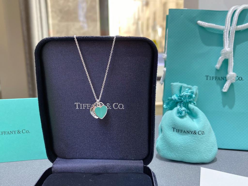 Tiffany  Tiffany Classic Blue Enamel Double Heart Tag Necklace