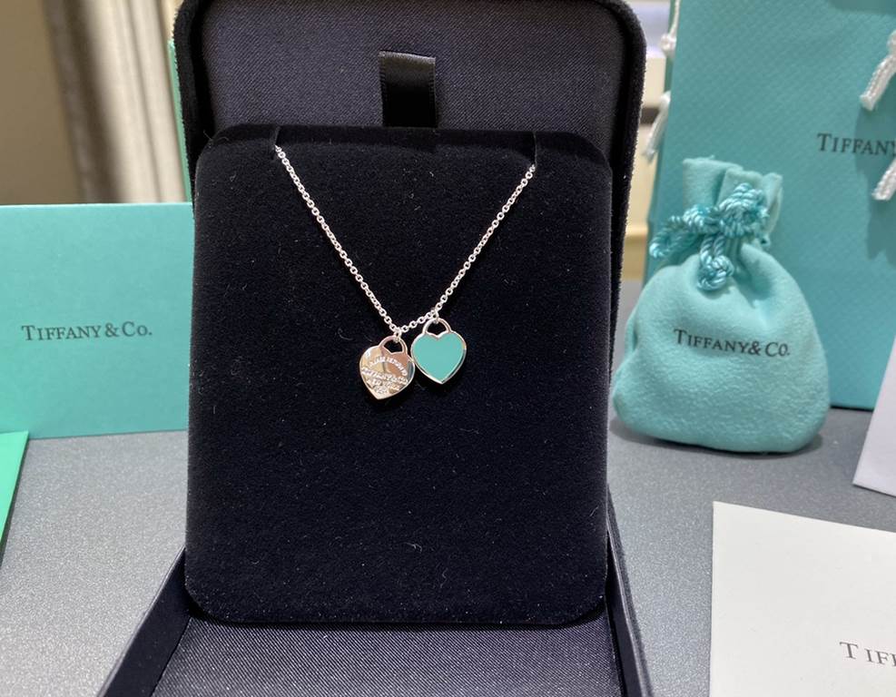 Tiffany  Tiffany Classic Blue Enamel Double Heart Tag Necklace