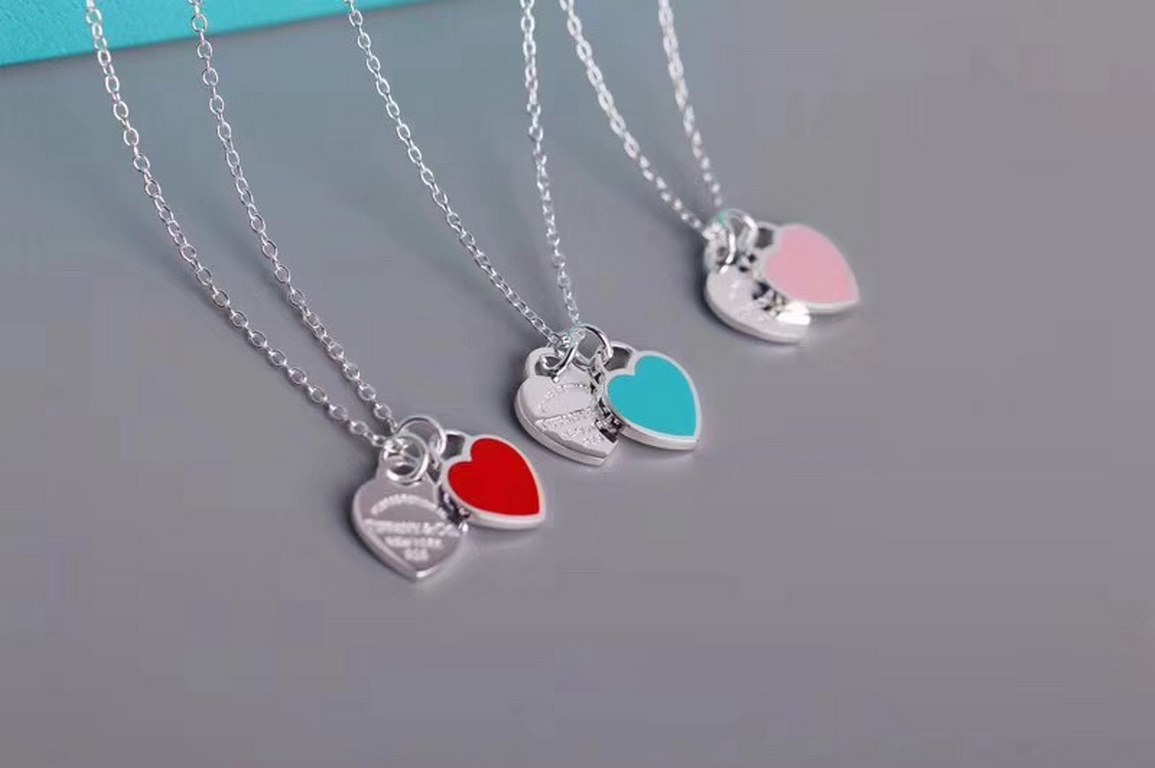 Tiffany  Tiffany Classic Blue Enamel Double Heart Tag Necklace