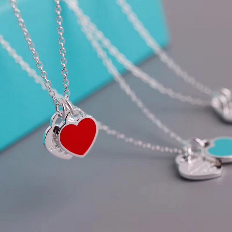 Tiffany  Tiffany Classic Blue Enamel Double Heart Tag Necklace