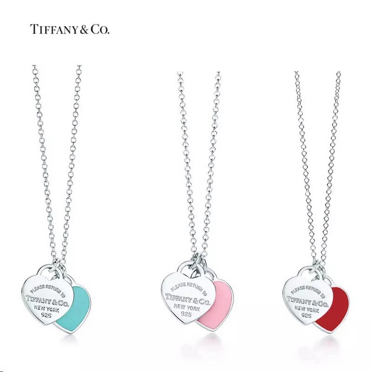 Tiffany  Tiffany Classic Blue Enamel Double Heart Tag Necklace