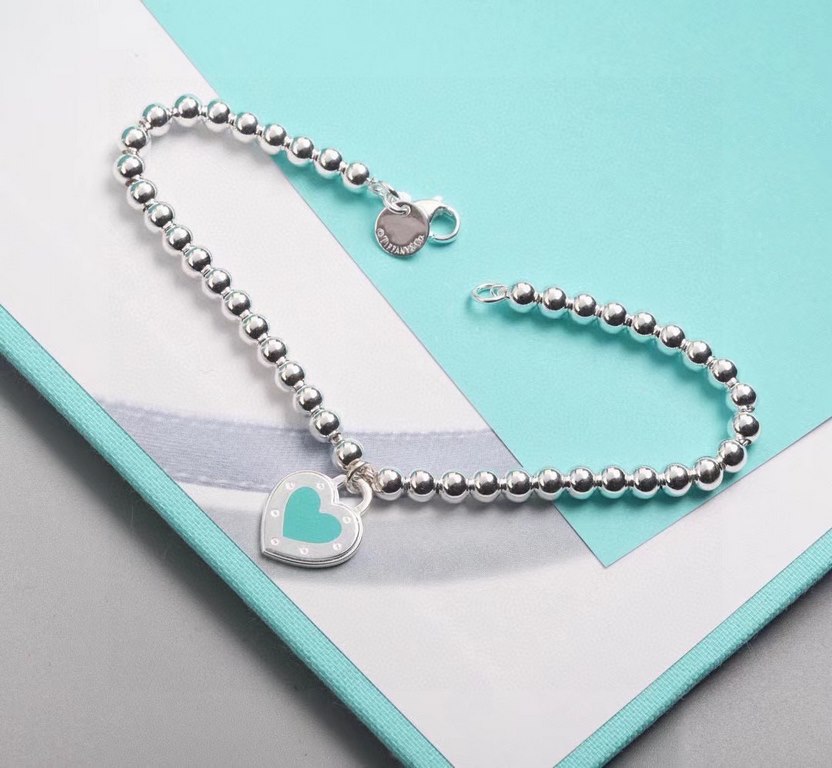 [Replacement level] tiff Tiffany   Peach Heart Blue Enamel Heart Tag Bracelet Classic Hundred Newest   Single Genuine Synchronized 925 Sterling Silver Built by Actual Photographs Exquisite Craftsmanship   Popular Tiffany