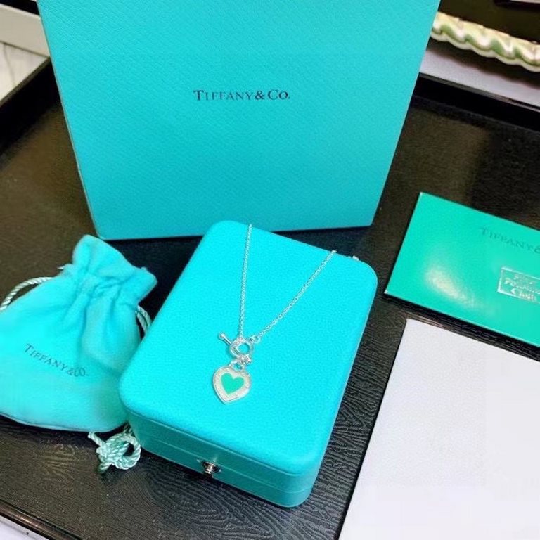 [Buy Grade] tiff Tiffany   Peach Heart Blue Enamel Heart Plaque Necklace ...Classic Hundred Newest   Single Genuine Synchronized 925 Sterling Silver Made by Actual Photographs Exquisite Craftsmanship    Popular Tiffany T