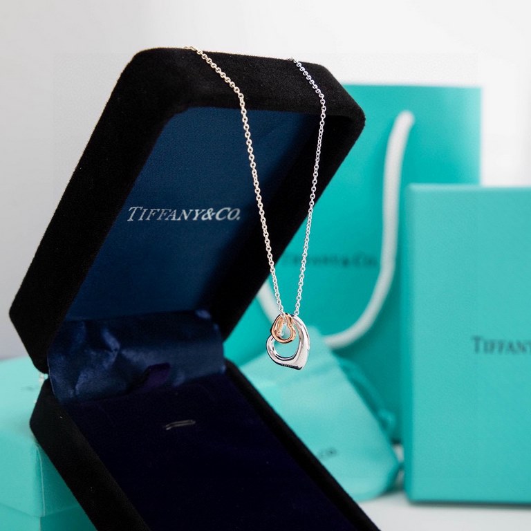 Tiffany Tiff Size Double Heart Double Heart Fashion Peach Heart Necklace High-end replica Original cnc polished S925 sterling silver to create  Original double logo end chain Low-profile elegance and fashionable big bran