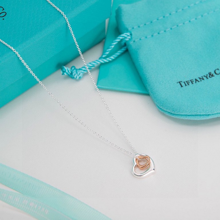 Tiffany Tiff Size Double Heart Double Heart Fashion Peach Heart Necklace High-end replica Original cnc polished S925 sterling silver to create  Original double logo end chain Low-profile elegance and fashionable big bran