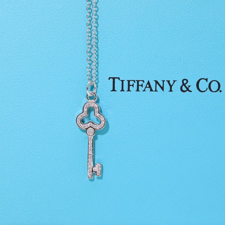 New   TIFFANY Tiffany Key Necklace   S925 Sterling Silver Precision version With logo  Chain length 45cm Adjustable   Tiffany