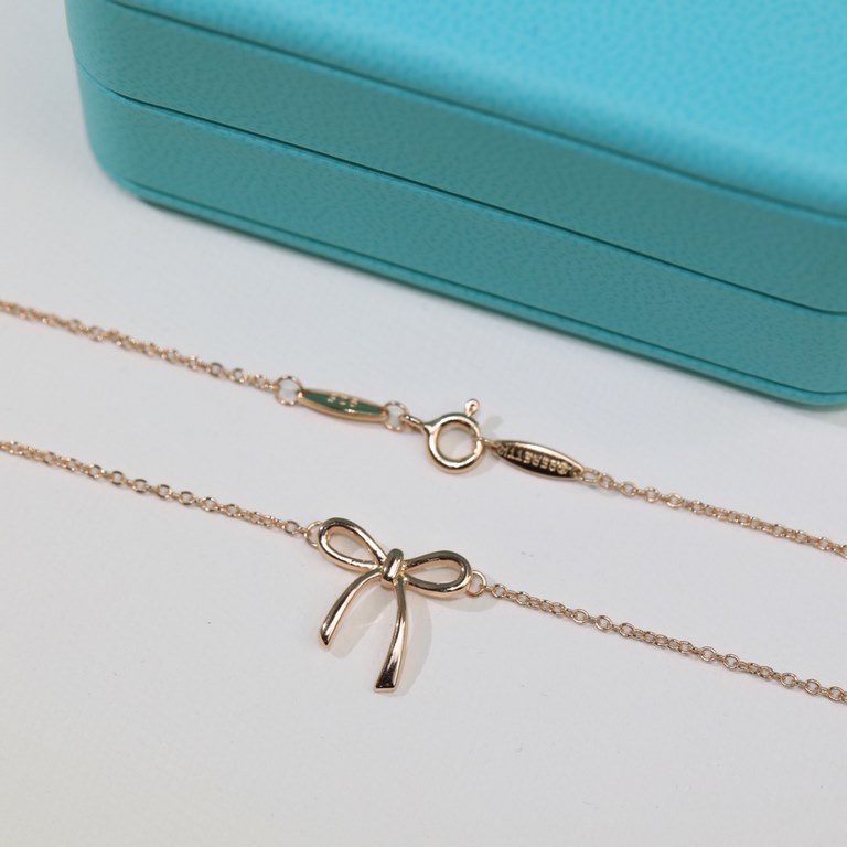 Tiffany Tiffany Polished Bow Necklace  Version in S925 Sterling Silver with Original Logo Plated 18k  [925