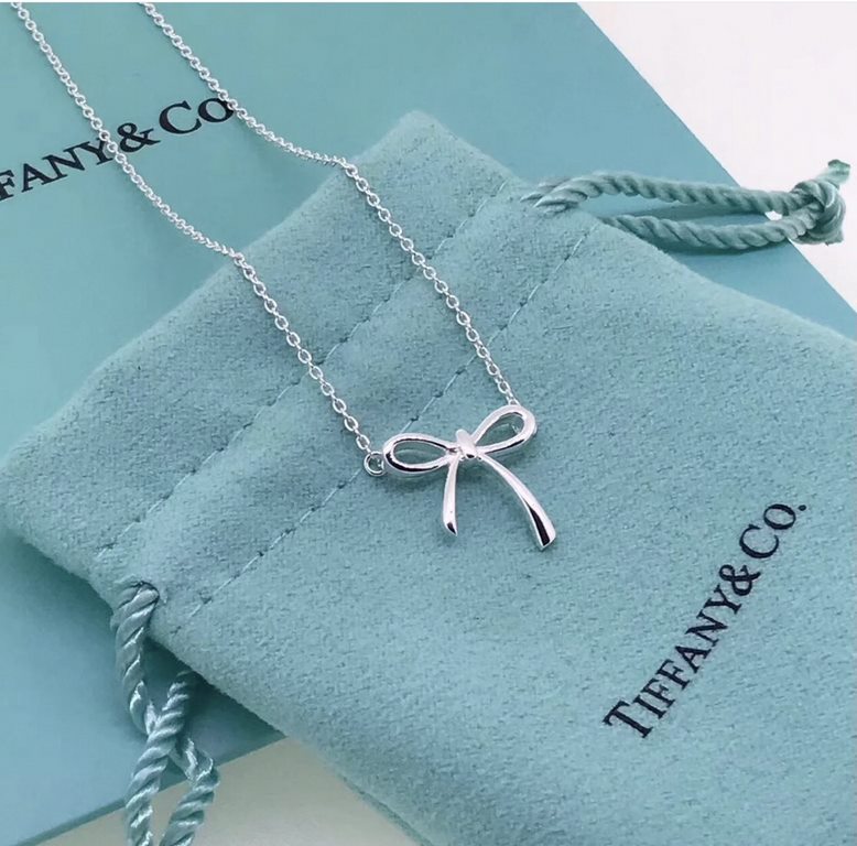 Tiffany Tiffany Polished Bow Necklace  Version in S925 Sterling Silver with Original Logo Plated 18k  [925