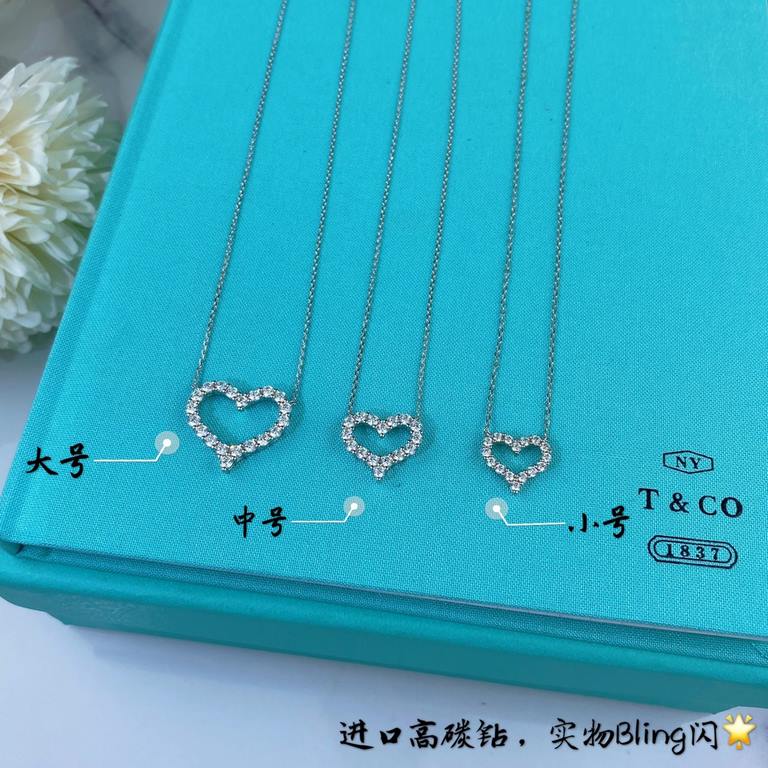 9 2  5   Large, Medium 100, Small 95   Tiffany Heart Heart Necklace, high version, down to the bottom of the cost of 5A high carbon diamonds, customized exclusive precision cutting 160 cutting process Cubic zircon  refra