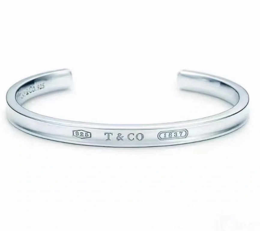 Tiffany Tiffany 1837 Collection Letters Open End Bracelet Classic Selected Original Uniform s925 Sterling Silver Plated 18k Platinum Colorfast and Non-Allergenic Heavy Craftsmanship Sterling Silver Bracelet