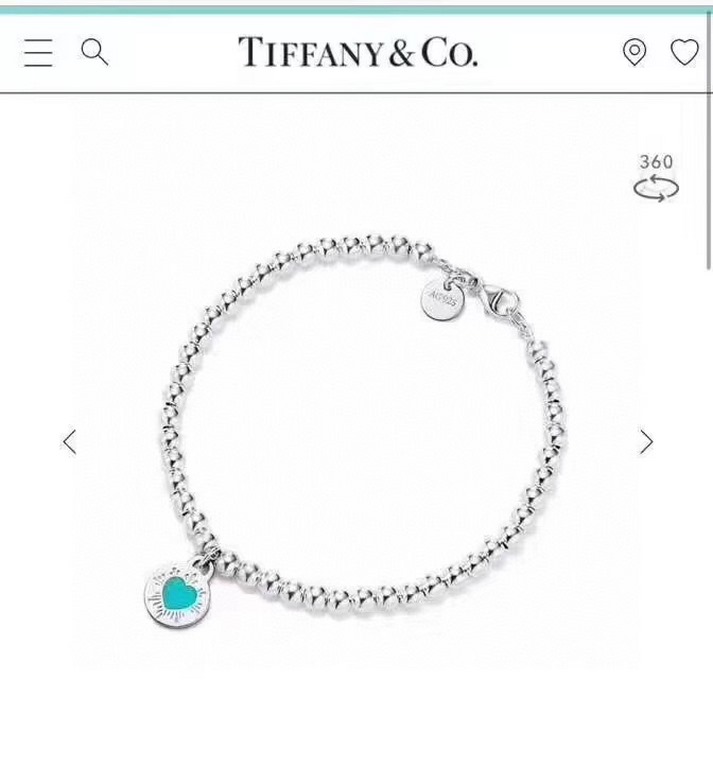 Tiffany Tiffany Second Generation New Love Heart Round Card Beads Bracelet Selected German imported s925 sterling silver material plating thick gold No fading and no allergy