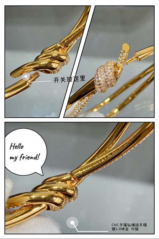 V gold material . ZP open version, Tiffany CNC hand-set half diamond rope knot bracelet   The intertwined ends are a powerful symbol of emotional connection. Elegant temperament models, cost-effective super high The high