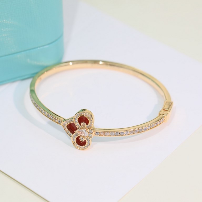 Tiffany 【Limited Edition】 Fleur de Lis Tiffany Key Bracelet   Iris Lucky Charms Bracelet Champagne Gold Inlaid with Natural Gemstone Carnelian For you to open the Year of the Tiger Luck V Gold Material Electroplated Thic