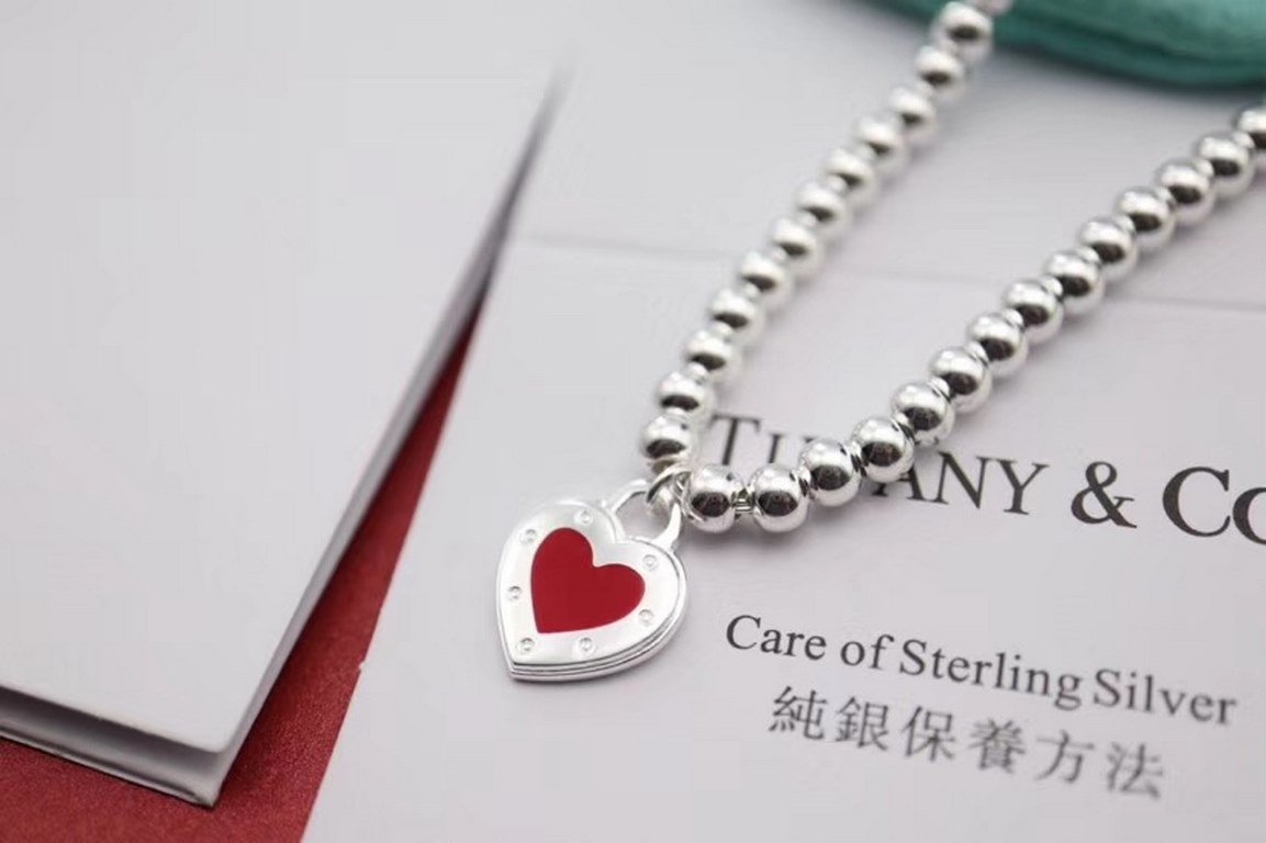 [Replacement level] tiff Tiffany   Peach heart red enamel heart tag bracelet Classic versatile Newest   Single authentic synchronized 925 sterling silver to create real exquisite craftsmanship    popular Tiffany theme is