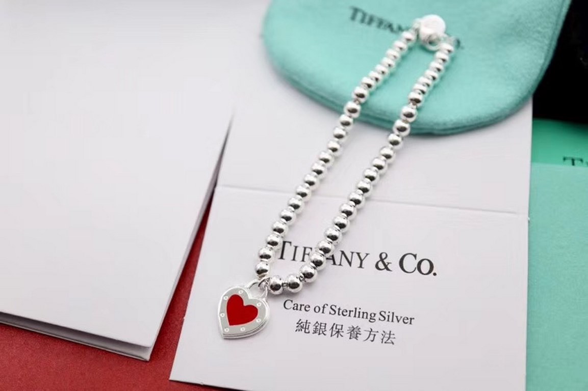 [Replacement level] tiff Tiffany   Peach heart red enamel heart tag bracelet Classic versatile Newest   Single authentic synchronized 925 sterling silver to create real exquisite craftsmanship    popular Tiffany theme is