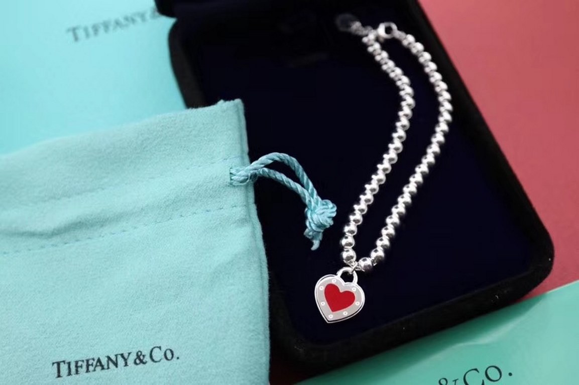 [Replacement level] tiff Tiffany   Peach heart red enamel heart tag bracelet Classic versatile Newest   Single authentic synchronized 925 sterling silver to create real exquisite craftsmanship    popular Tiffany theme is