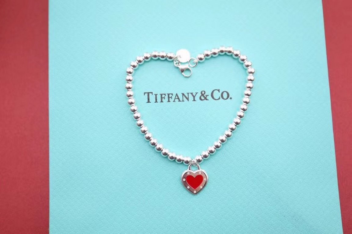 [Replacement level] tiff Tiffany   Peach heart red enamel heart tag bracelet Classic versatile Newest   Single authentic synchronized 925 sterling silver to create real exquisite craftsmanship    popular Tiffany theme is