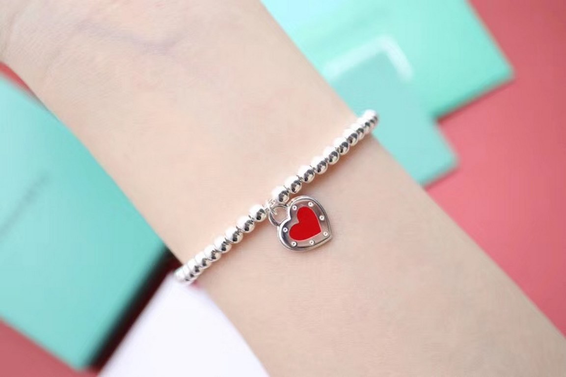 [Replacement level] tiff Tiffany   Peach heart red enamel heart tag bracelet Classic versatile Newest   Single authentic synchronized 925 sterling silver to create real exquisite craftsmanship    popular Tiffany theme is