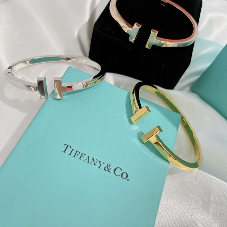 Tiffany Tiffany Summer New Polished Double T Open Bracelet Chunky Selected imported sub-gold material plated with thick gold, ultra-fine workmanship, the highest version on the market, in three colors