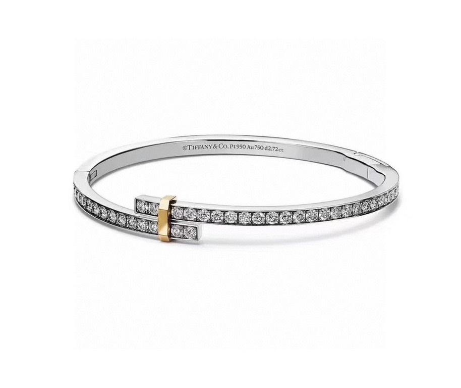 Tiffany   models Tiffany 23C new row of diamonds two-tone bracelet simple atmosphere versatile non-fading non-allergic body S925 sterling silver material plating thick gold fashionable and obsolete models trendy single p