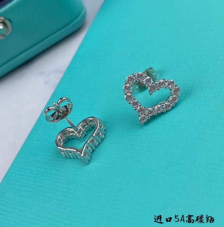 High version, the blood of the use of 5A high carbon diamonds, Tiffany heart heart-shaped earrings customized exclusive fine-cut 160 cutting process Cubic zircon  refractive index ultra-high Bling Bling flash     Exclusi