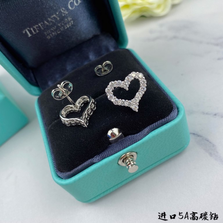 High version, the blood of the use of 5A high carbon diamonds, Tiffany heart heart-shaped earrings customized exclusive fine-cut 160 cutting process Cubic zircon  refractive index ultra-high Bling Bling flash     Exclusi