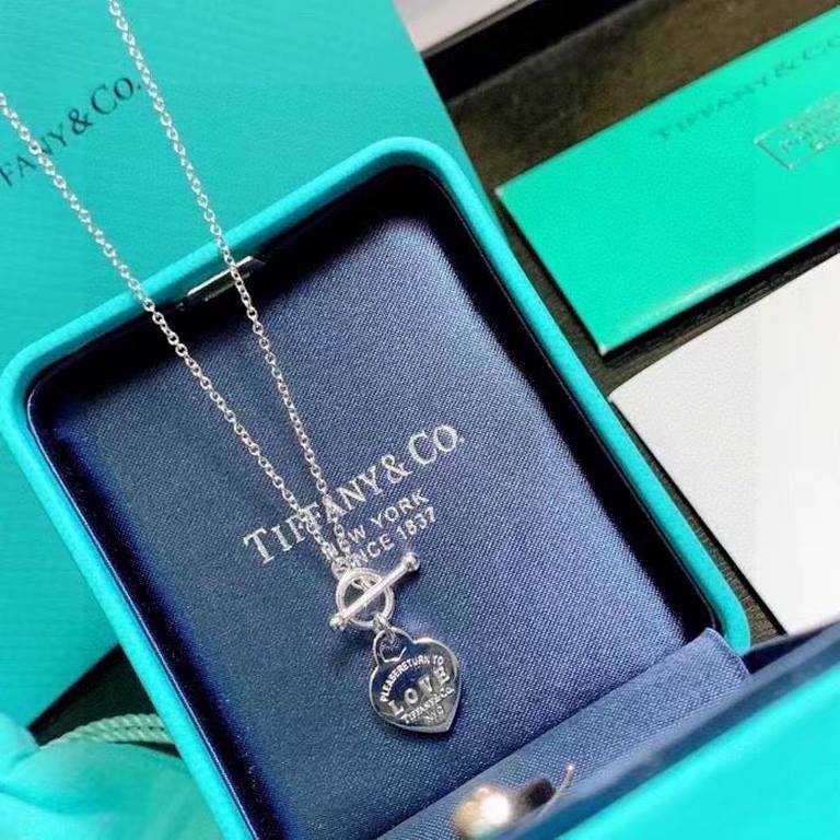 [Buy Grade] tiff Tiffany   Peach Heart Blue Enamel Heart Plaque Necklace ...Classic Hundred Newest   Single Genuine Synchronized 925 Sterling Silver Made by Actual Photographs Exquisite Craftsmanship    Popular Tiffany T