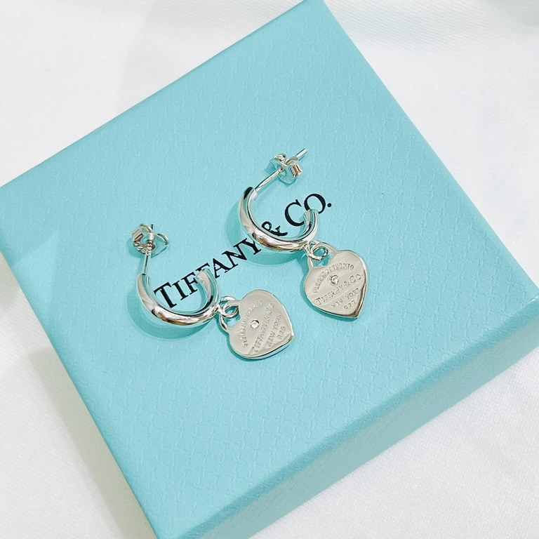 B780  Tiffany Tiffany 22 Years New Classic Heart Solitaire Curved Hook Stud Earrings Exclusive one to one customization Symbolizing the civilization of classic elements Original ag925 sterling silver Guaranteed highest v