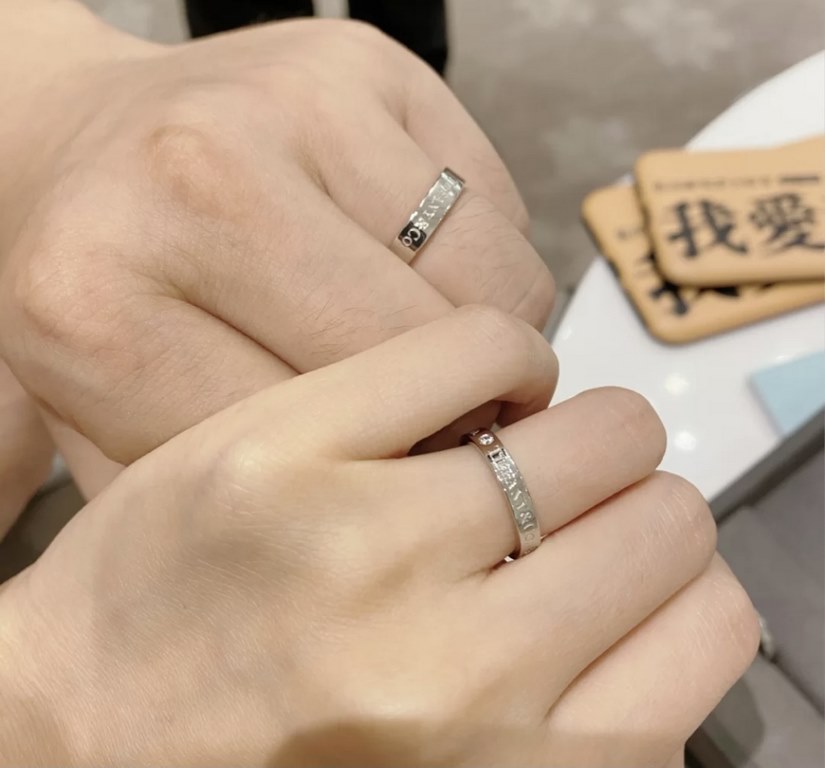 CNC version of the couple's ring Tiffany new witness modern beautiful love! S925 sterling silver material glossy letters ring   (U.S. code  6    7 8  9   number, couples universal    Tiffany three-dimensional double T ri