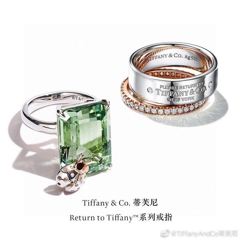 tiff Tiffany new two diamonds letters   ring high-end customized original S925 sterling silver thickened plating 18K gold CNC process counter consistent replica both the material and lettering are enough to fake 678 yard