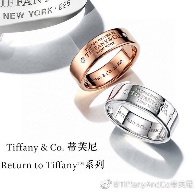 tiff Tiffany new two diamonds letters   ring high-end customized original S925 sterling silver thickened plating 18K gold CNC process counter consistent replica both the material and lettering are enough to fake 678 yard