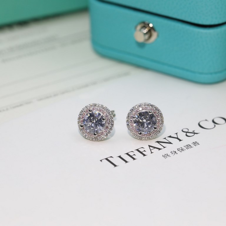 Tiffany Tiffany Pink and White Bicolor Diamond Stud Earrings High-carbon diamonds High-version Tiffany stud earrings in S925 sterling silver  .