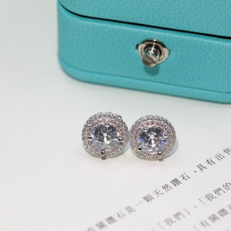 Tiffany Tiffany Pink and White Bicolor Diamond Stud Earrings High-carbon diamonds High-version Tiffany stud earrings in S925 sterling silver  .