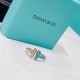 Tiffany Tiffany New listing turquoise spliced diamonds asymmetric double T open ring Selected German imported s925 sterling silver material Original consistent one to one customized High-end imported customized openings 