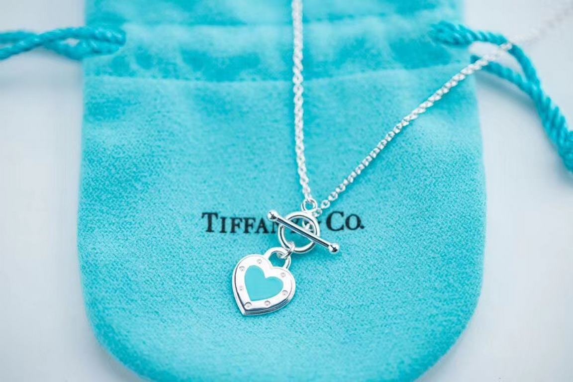 [Replacement level] tiff Tiffany   Peach Heart Blue Enamel Heart Plaque Necklace ...Classic Hundred Newest   Single Genuine Synchronized 925 Sterling Silver Built by Actual Photographs Superb Craftsmanship   Popular Tiff