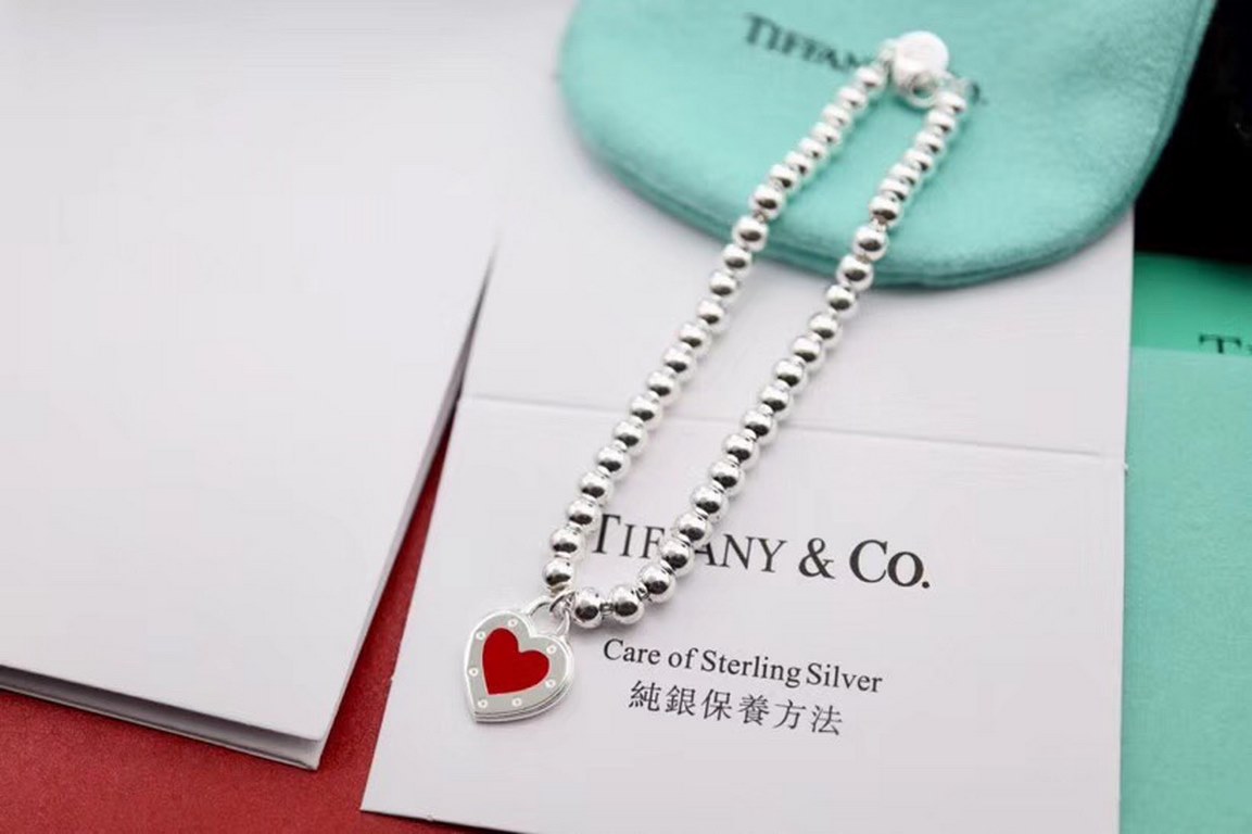 [Generation level] tiff Tiffany   Peach heart red enamel heart tag bracelet Classic hundred with the latest   single authentic synchronization 925 sterling silver to create real shot exquisite craft   popular Tiffany the