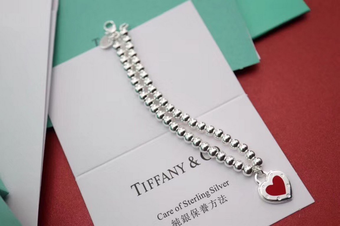 [Generation level] tiff Tiffany   Peach heart red enamel heart tag bracelet Classic hundred with the latest   single authentic synchronization 925 sterling silver to create real shot exquisite craft   popular Tiffany the