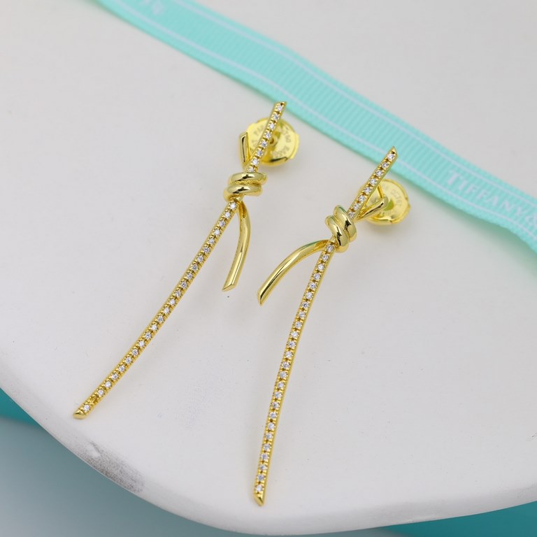 New Tiffany knot earrings with diamonds long silver pin material with the original logo   the beauty of the breathtaking this summer the hottest new models   Tiffany earrings   [925] plating 18k gold thick gold plating w