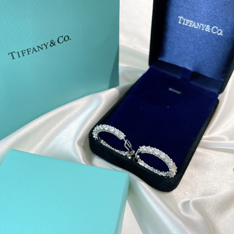 sy1023   Tiffany   models Tiffany row diamond ear clap simple atmosphere with colorfast and allergy-free S925 sterling silver pin V gold material plating thick gold fashionable but not fashionable models trendy single ea