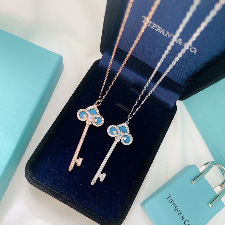 B886  Tiffany Tiffany 22 Years Limited Edition Keys Collection Iris Turquoise Diamonds Key Necklace One of tiffany's classic creations, super versatile. Crafted in S925 sterling silver with natural turquoise original cus