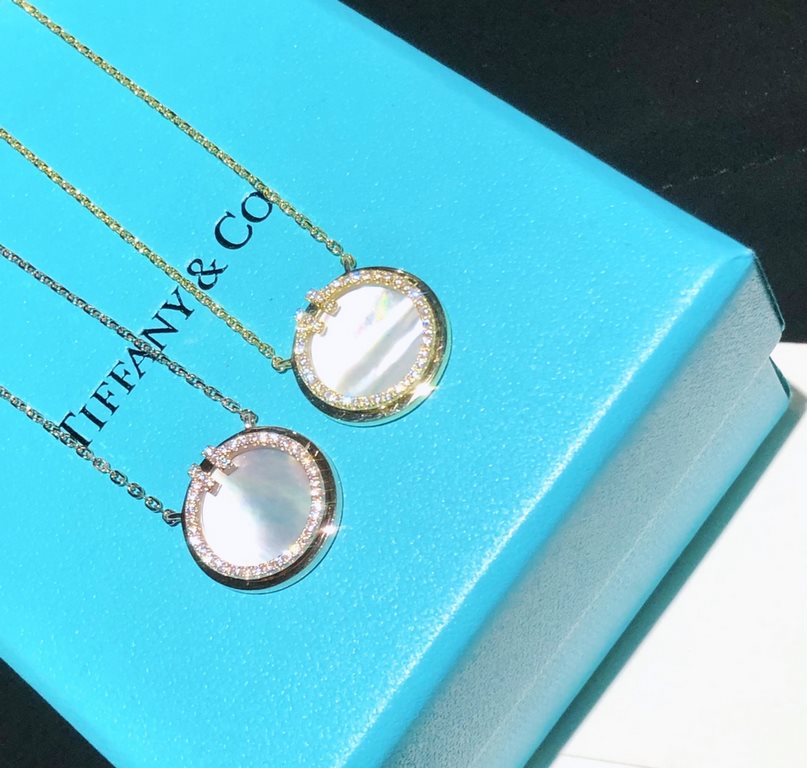 xx302  tiff Tiffany Gu Jia goddess same models double t smiley   necklace (upgraded CNC version of the Roman disc collarbone chain Double T natural stone necklace High-end customized 925 sterling silver Micro-setting pro