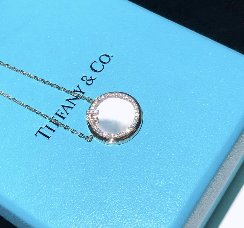 xx302  tiff Tiffany Gu Jia goddess same models double t smiley   necklace (upgraded CNC version of the Roman disc collarbone chain Double T natural stone necklace High-end customized 925 sterling silver Micro-setting pro