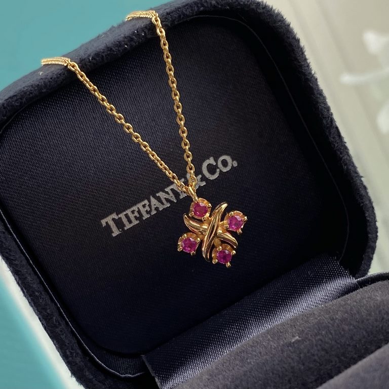 Thick gold plated, v gold material.      Tiffany Classic Cross Pink Diamonds Necklace, Presenting Elegant with a sweet one, electroplated with thick gold High-end luxury atmosphere