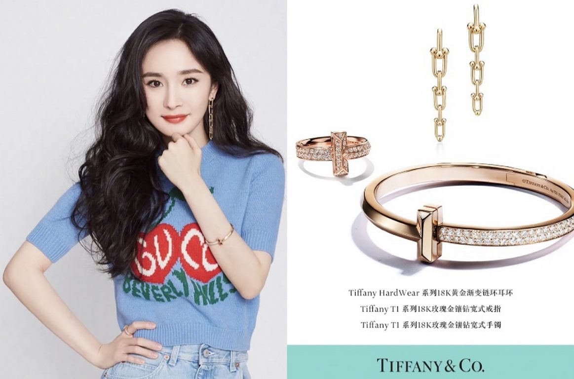 earrings Tiffany HardWear series, the entire chain is handmade, copper-plated gold. Liu Mintao wearing the same Tiffany HardWear, light reflecting the elegant charm, pioneering design highlights the bold inspiration   fa