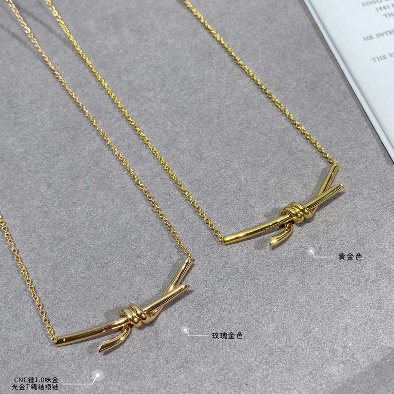 V gold material. zp open version, Tiffany CNC glossy gold T rope knot necklace   The intertwined ends are a powerful symbol of emotional connection. Elegant temperament model, super cost-effective The highest version on 