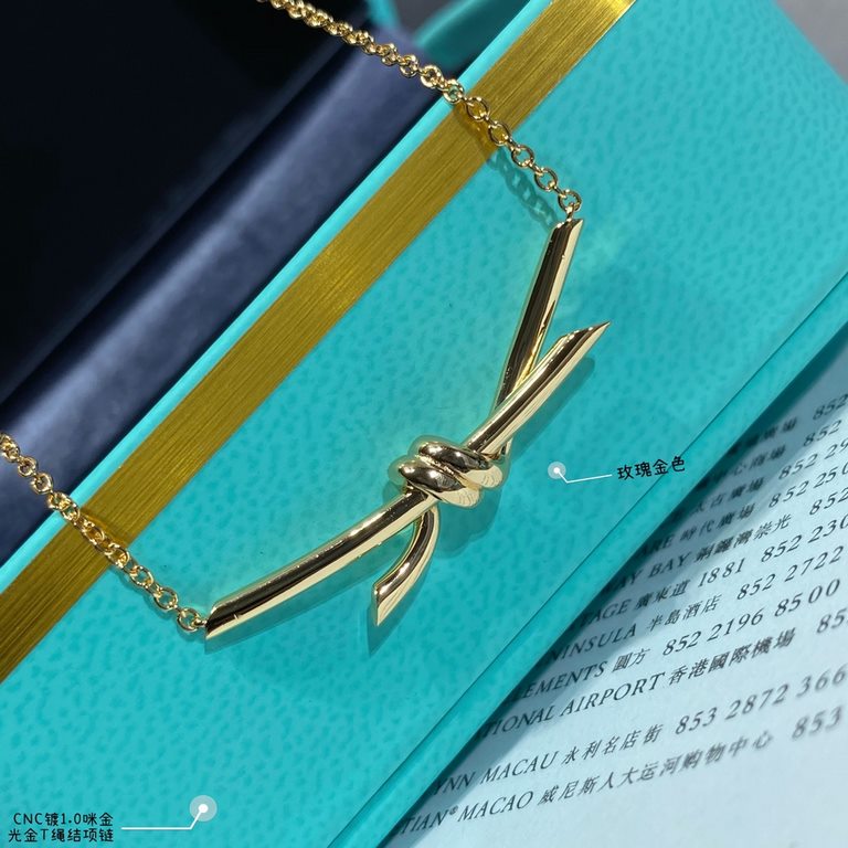 V gold material. zp open version, Tiffany CNC glossy gold T rope knot necklace   The intertwined ends are a powerful symbol of emotional connection. Elegant temperament model, super cost-effective The highest version on 