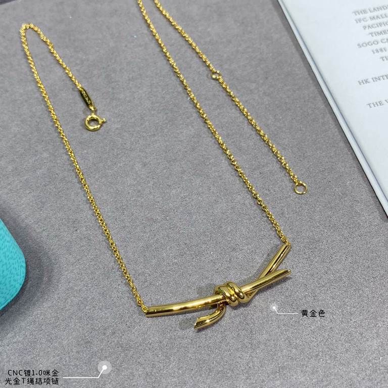 V gold material. zp open version, Tiffany CNC glossy gold T rope knot necklace   The intertwined ends are a powerful symbol of emotional connection. Elegant temperament model, super cost-effective The highest version on 