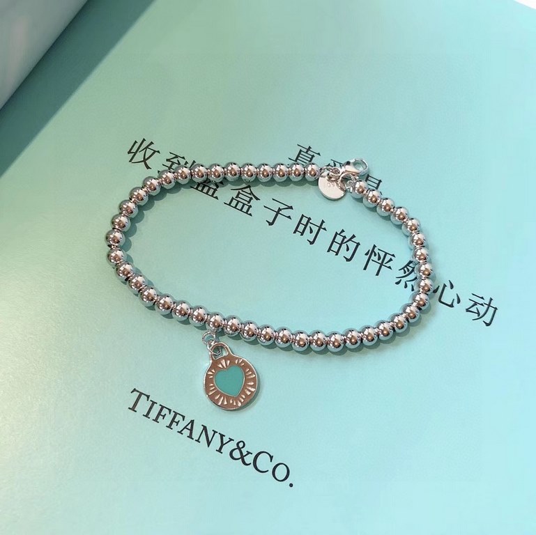 Tiffany Tiffany Second Generation New Love Heart Round Card Beads Bracelet Selected German imported s925 sterling silver material plating thick gold No fading and no allergy