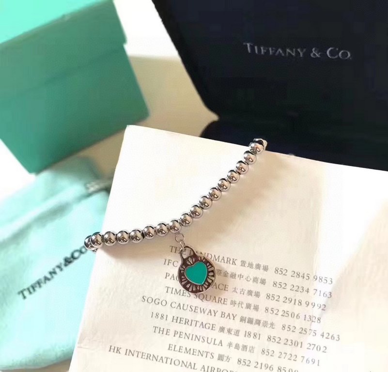 Tiffany Tiffany Second Generation New Love Heart Round Card Beads Bracelet Selected German imported s925 sterling silver material plating thick gold No fading and no allergy